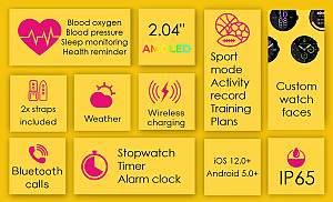 INTIME smartwatch A10 Pro με 2x λουράκια, heart rate, 2.04 AMOLED, IP65, μαύρο IT-071