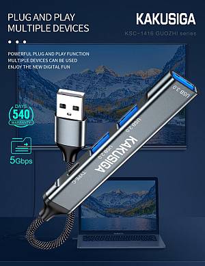 KAKUSIGA USB hub KSC-1416, 4x θυρών, USB 3.0, 5Gbps, USB σύνδεση, γκρι KSC-1416