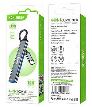 KAKUSIGA USB hub KSC-1417, 4x θυρών, USB 3.0, 5Gbps, USB-C σύνδεση, γκρι KSC-1417