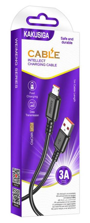 KAKUSIGA καλώδιο micro USB σε USB KSC-982, 3A, 480Mbps, 1m, μαύρο KSC-982-M-BK