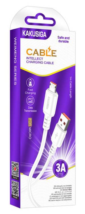 KAKUSIGA καλώδιο micro USB σε USB KSC-982, 3A, 480Mbps, 1m, λευκό KSC-982-M-WH