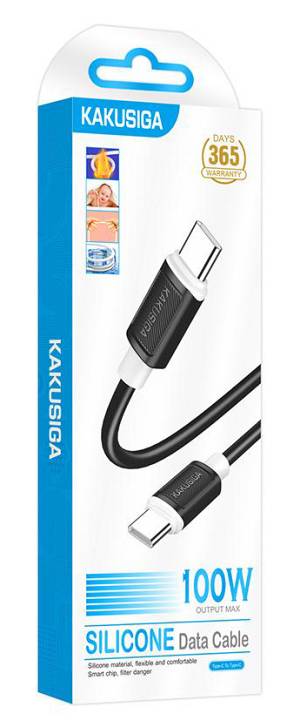 KAKUSIGA καλώδιο USB-C σε USB-C KSC-998, σιλικόνης, 100W, 480Mbps, 1m, μαύρο KSC-998-CC-BK