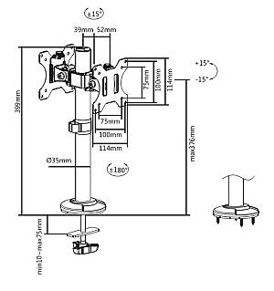 BRATECK βάση γραφείου για 2x οθόνες LDT40-G02, 17-32, έως 8kg LDT40-G02