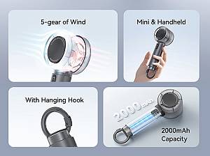 USAMS φορητός ανεμιστήρας LU01 με 5 ταχύτητες, 2000mAh, μαύρος LU01FS01