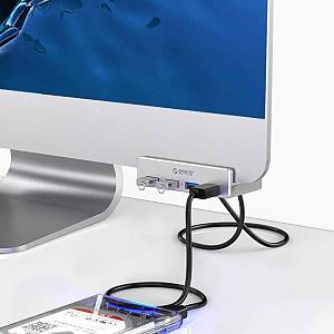 ORICO USB hub MH4PU-P με σφιγκτήρα, 4x θυρών, 5Gbps, USB σύνδεση, ασημί MH4PU-P-SV-BP