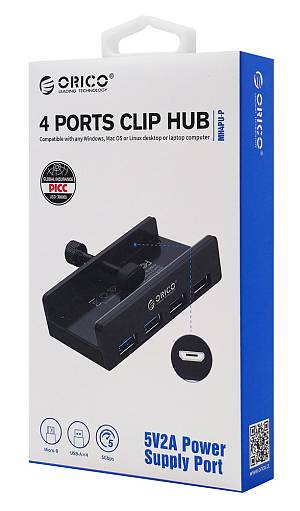 ORICO USB hub MH4PU-P με σφιγκτήρα, 4x θυρών, 5Gbps, USB σύνδεση, ασημί MH4PU-P-SV-BP