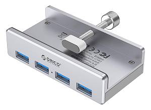ORICO USB hub MH4PU-P με σφιγκτήρα, 4x θυρών, 5Gbps, USB σύνδεση, ασημί MH4PU-P-SV-BP