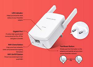 MERCUSYS Powerline Extender MP510 Kit, AV1000 Gigabit, WiFi, Ver: 1.0 MP510KIT