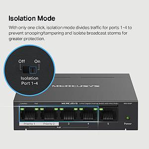 MERCUSYS Desktop Switch MS105GP, 5x 10/100/1000 Mbps, PoE+, Ver. 1.0 MS105GP