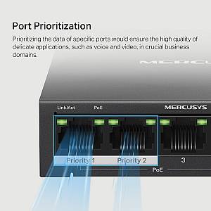 MERCUSYS Desktop Switch MS105GP, 5x 10/100/1000 Mbps, PoE+, Ver. 1.0 MS105GP