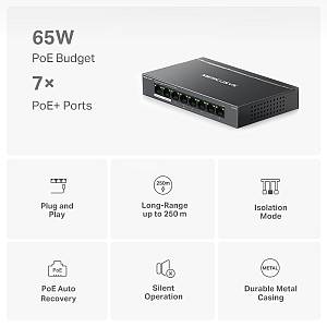 MERCUSYS Desktop Switch MS108GP, 8x 10/100/1000 Mbps, PoE+, Ver. 1.0 MS108GP