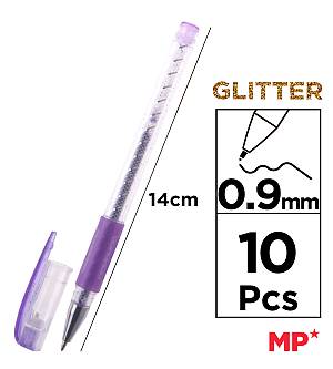 MP σετ στυλό διαρκείας ballpoint PE105 με glitter, 0.9mm, διάφορα χρώματα, 10τμχ PE105