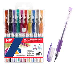 MP σετ στυλό διαρκείας ballpoint PE105 με glitter, 0.9mm, διάφορα χρώματα, 10τμχ PE105
