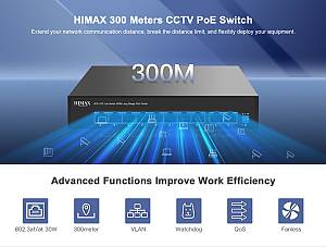 HIMAX PoE switch PS1802E-L, 8x Ethernet PoE & 2x Ethernet θύρες, έως 100Mbps PS1802E-L
