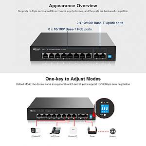 HIMAX PoE switch PS1802E-L, 8x Ethernet PoE & 2x Ethernet θύρες, έως 100Mbps PS1802E-L