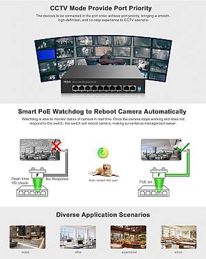 HIMAX PoE switch PS1802E-L, 8x Ethernet PoE & 2x Ethernet θύρες, έως 100Mbps PS1802E-L