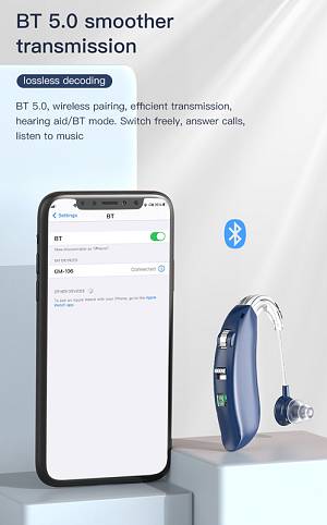 POWERTECH ακουστικό βαρηκοΐας PT-1096, επαναφορτιζόμενο, Bluetooth, μπλε PT-1096