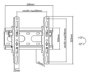 POWERTECH επιτοίχια βάση τηλεόρασης PT-1126, 23-43, έως 45kg, ρυθμιζόμενη κλίση PT-1126