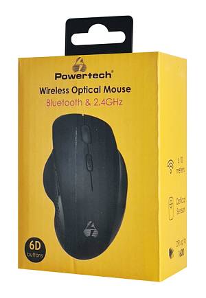 POWERTECH ασύρματο ποντίκι PT-1165, 2.4GHz & Bluetooth, 1600DPI, μαύρο PT-1165