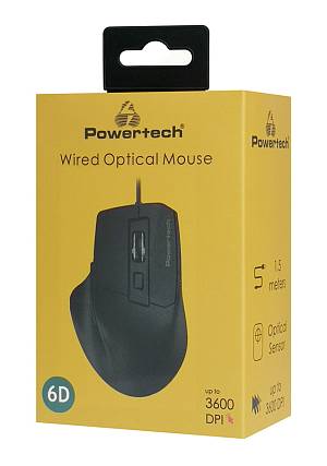 POWERTECH ενσύρματο ποντίκι PT-1273, οπτικό, 3600DPI, μαύρο PT-1273
