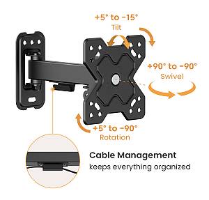 POWERTECH επιτοίχια βάση τηλεόρασης PT-1277, 13-32, έως 20kg, full motion PT-1277