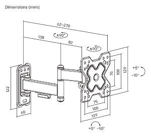 POWERTECH επιτοίχια βάση τηλεόρασης PT-1278, 13-32, έως 20kg, full motion PT-1278