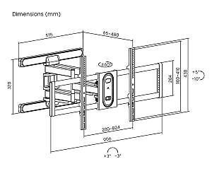 POWERTECH επιτοίχια βάση τηλεόρασης PT-1280, 43-100, έως 60kg, full motion PT-1280