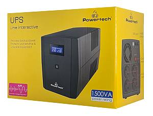 POWERTECH UPS Line Interactive PT-1297 με οθόνη, 1500VA, 900W, 4x Schuko, 2x RJ45/RJ11, USB Type B PT-1297