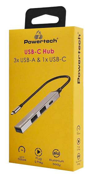 POWERTECH USB hub PT-1412, 4x θυρών, USB 3.2, 5Gbps, USB-C σύνδεση, γκρι PT-1412