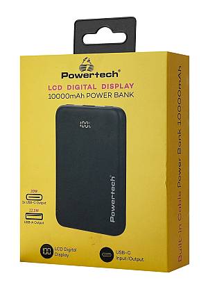 POWERTECH power bank PT-1502 με οθόνη, 10000mAh, 22.5W, μαύρο PT-1502