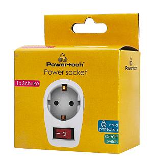 POWERTECH αντάπτορας ρεύματος PT-811, 1x schuko, 16A, λευκός PT-811