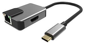 POWERTECH docking station PTH-053, 3 θυρών, USB-C, 65W PD, 4K, γκρι PTH-053