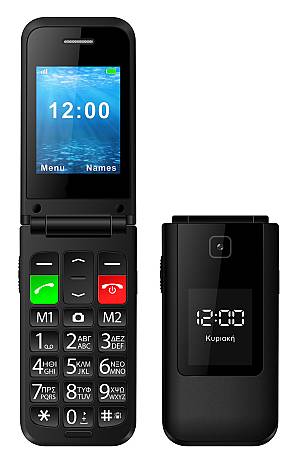 POWERTECH κινητό τηλέφωνο Sentry Dual II V2, 2 οθόνες, dual SIM, πλήκτρο SOS, μαύρο PTM-23