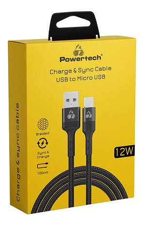 POWERTECH καλώδιο USB σε Micro USB PTR-0125, 12W 2.4A, copper, 1m, μαύρο PTR-0125
