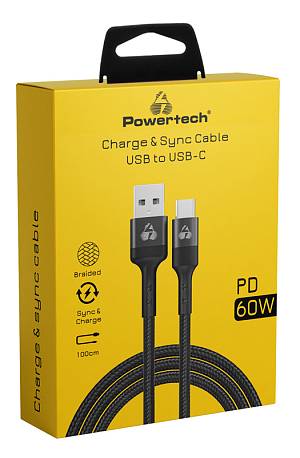POWERTECH καλώδιο USB σε USB-C PTR-0128, PD 60W, copper, 1m, μαύρο PTR-0128