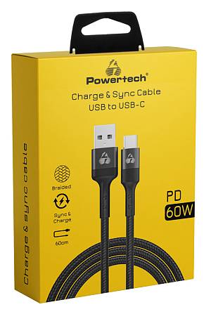 POWERTECH καλώδιο USB σε USB-C PTR-0129, PD 60W, copper, 60cm, μαύρο PTR-0129