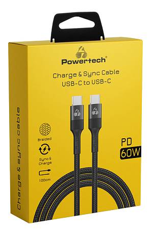 POWERTECH καλώδιο USB-C PTR-0130, PD 60W, copper, 1m, μαύρο PTR-0130