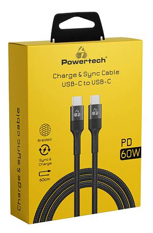 POWERTECH καλώδιο USB-C PTR-0131, PD 60W, copper, 60cm, μαύρο PTR-0131