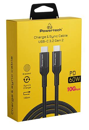 POWERTECH καλώδιο USB-C PTR-0135, PD 60W, 10Gbps, copper, 1m, μαύρο PTR-0135