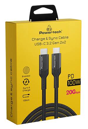 POWERTECH καλώδιο USB-C PTR-0136, PD 100W, 20Gbps, copper, 1m, μαύρο PTR-0136