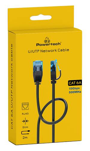 POWERTECH καλώδιο δικτύου PTR-0143 Cat 6a U/UTP, copper, slim, 2m, μαύρο PTR-0143