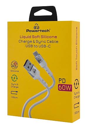 POWERTECH καλώδιο USB-C σε USB PTR-0162, σιλικόνης, 60W, 480Mbps, 1m, λευκό PTR-0162