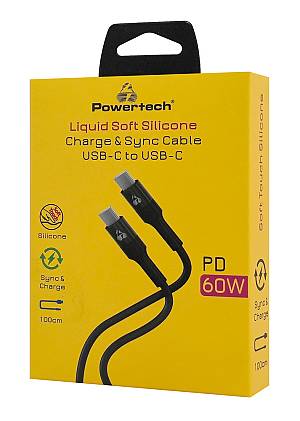 POWERTECH καλώδιο USB-C PTR-0163, σιλικόνης, 60W, 480Mbps, 1m, μαύρο PTR-0163