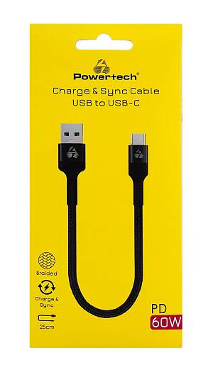 POWERTECH καλώδιο USB-C σε USB PTR-0166, 60W, 480Mbps, 25cm, μαύρο PTR-0166