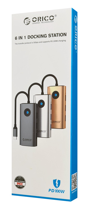 ORICO docking station PW11-6PR, 6 θυρών, USB-C σύνδεση, 100W PD 4K, γκρι PW11-6PR-GY-EP
