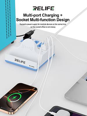 RELIFE σταθμός φόρτισης RL-309H, USB/3x USB-C/3x DC/wireless, 72W, λευκός RL-309H