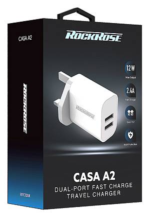 ROCKROSE φορτιστής τοίχου για πρίζα UK Casa A2, 2x USB, 2.4A 12W, λευκός RRTC02UK