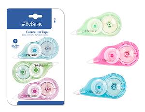 BEBASIC σετ διορθωτική ταινία S063, 5mm x 12m, μπλε/πράσινη/ροζ, 3τμχ S063