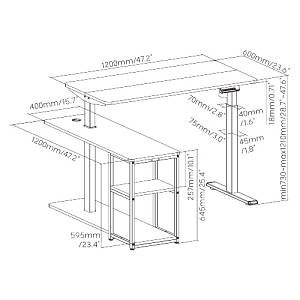 BRATECK ηλεκτρικό γραφείο S08-22DL-2, ρυθμιζόμενο ύψος, 136x120cm, μαύρο S08-22DL-2