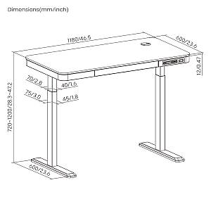 BRATECK ηλεκτρικό γραφείο S08-22DSWW με συρτάρι, 118x60x72~120cm, μαύρο S08-22DSWW-BK
